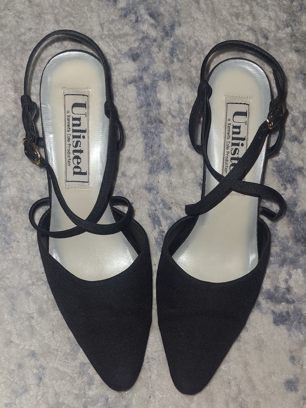 Unlisted By Kenneth Cole Black Pointed Slingback Heels with Crisscross Straps